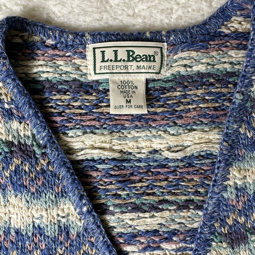 L.L. Bean Women's Multicolored Knit Vest Vintage Size Medium USA 100% Cotton 90s - Picture 3 of 5